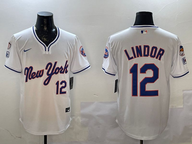 Men New York Mets #12 Lindor White Throwback Game Nike 2025 MLB Jersey style 2->new york mets->MLB Jersey